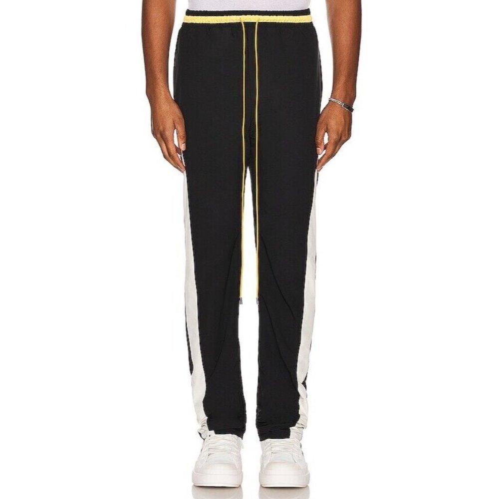 Rhude Curve Panel Track Pants Black Cream & Yellow